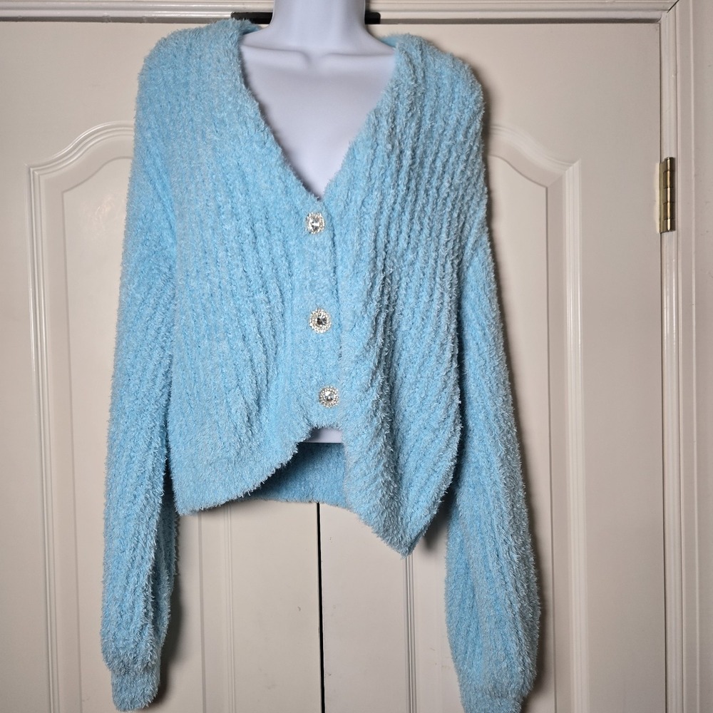 Show Me Your Mumu Clemmie Cardi Cardigan‎ Crop Knit Size Medium Blue  NWT